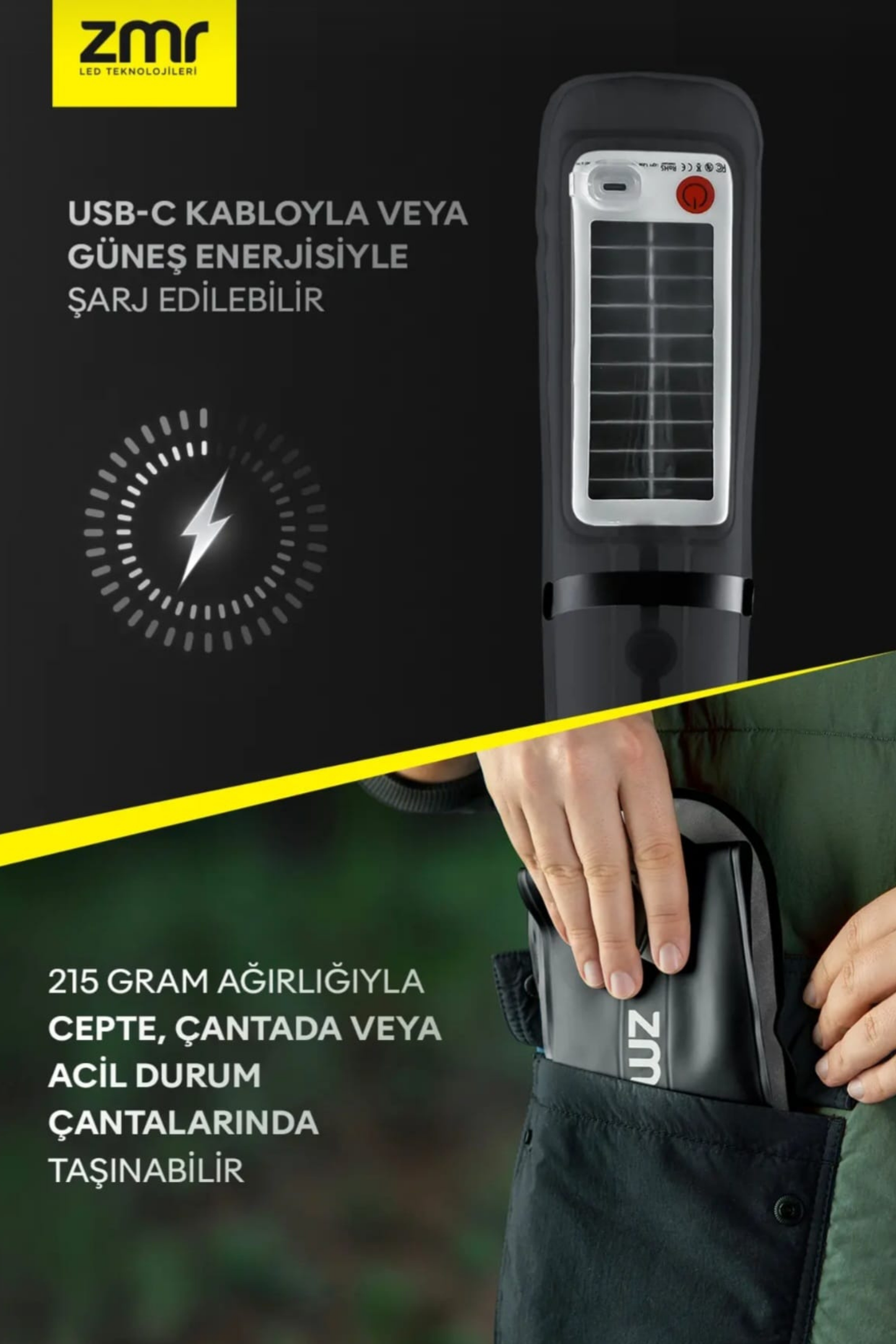 ZMR Light Tube Led Güneş Enerjili Şişirilebilir Tüp Işık 4000mAh Outdoor 24 saat Kamp & Acil Durum Işığı