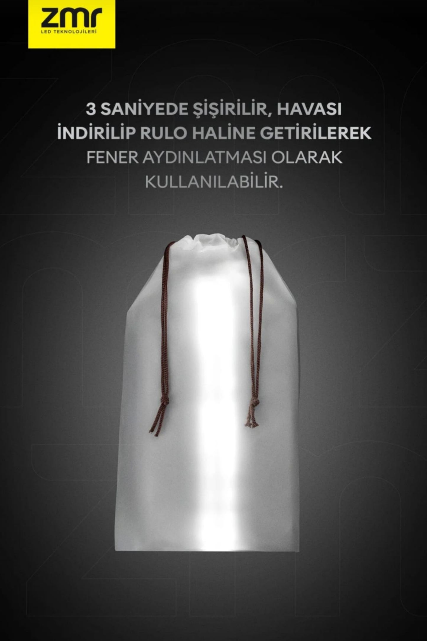 ZMR Light Tube Led Güneş Enerjili Şişirilebilir Tüp Işık 4000mAh Outdoor 24 saat Kamp & Acil Durum Işığı