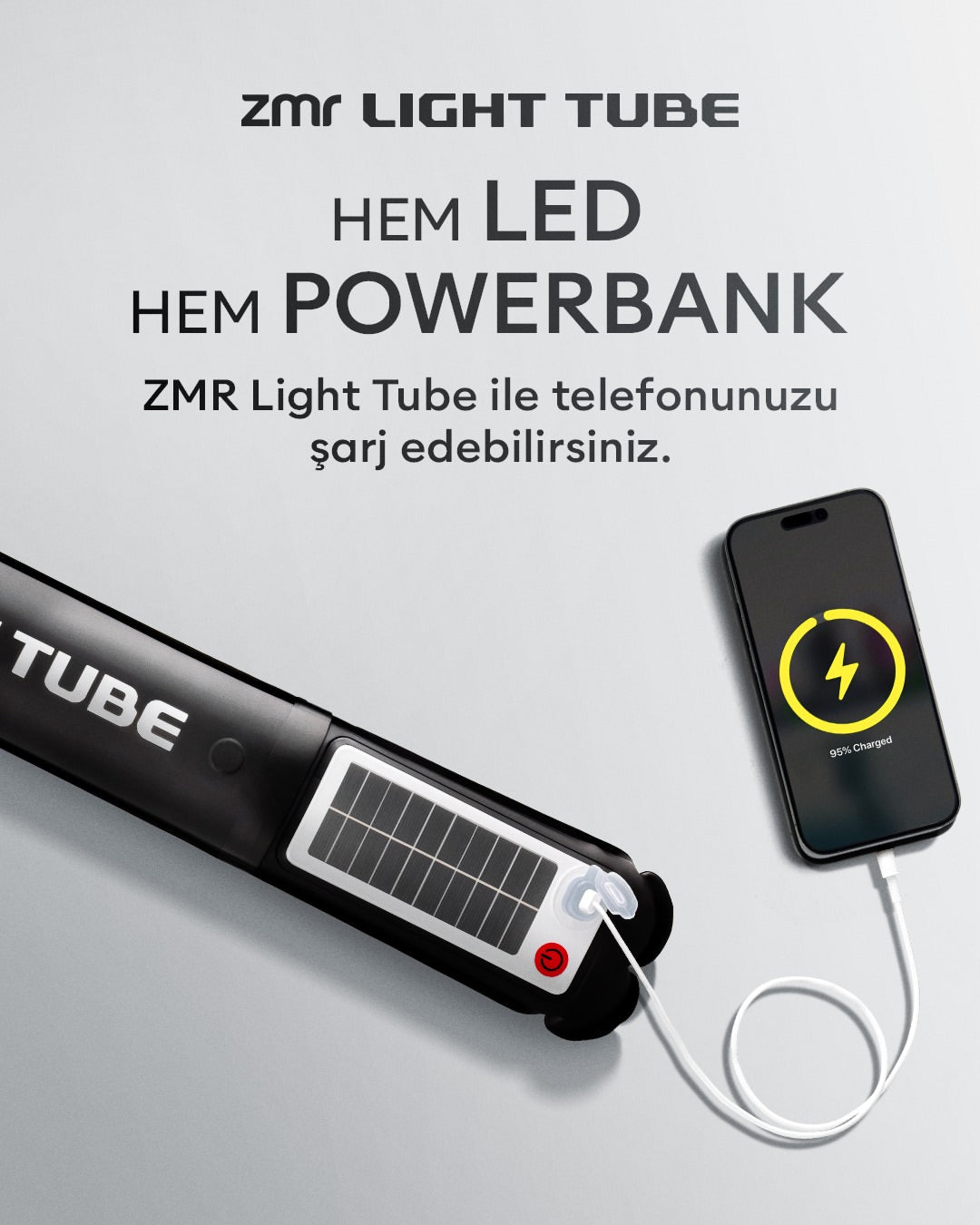 ZMR Light Tube Led Güneş Enerjili Şişirilebilir Tüp Işık 4000mAh Outdoor 24 saat Kamp & Acil Durum Işığı