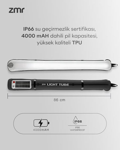 ZMR Light Tube Led Güneş Enerjili Şişirilebilir Tüp Işık 4000mAh Outdoor 24 saat Kamp & Acil Durum Işığı
